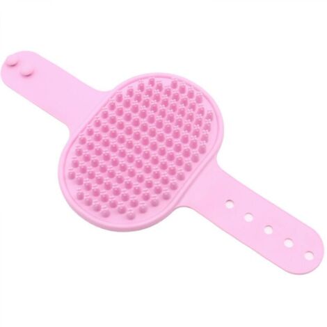 Brosse de bain rose pour animaux, brosse en silicone de 26,2 x 12,5 cm, gant de lavage et de brossage pour chien. (1/4)