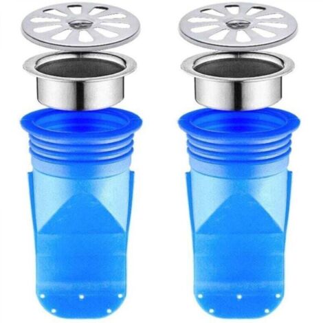 Siphon de sol en silicone ajustable anti-reflux, paquet de 2, valve unidirectionnelle pour plomberie de sol de salle de bain (bleu 95x45mm) (1/4)