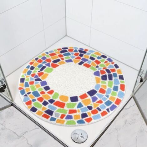 Coloré, 60x60cm Rond, Tapis de Douche Antiderapant, Tapis de Bain Triangulaire en Loofah, Tapis de Sol avec Drain pour la Douche et la Salle de Bain