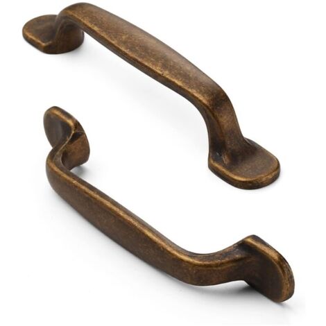 Lot de 6 poignées de placard de cuisine en laiton antique, quincaillerie d'armoire, poignées de tiroir de cuisine, poignées de porte d'armoire, laiton, trou central de 96 mm (1/4)