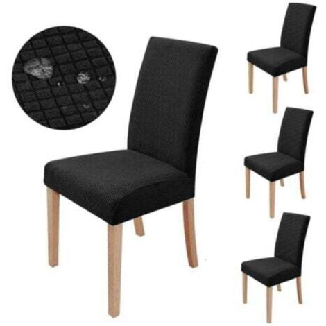 (Noir) Housse de chaise extensible 6 pièces, housse de protection de chaise de salle à manger, lavable (1/4)