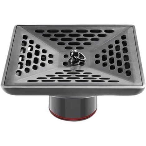 Siphon de sol en acier inoxydable pour salle de douche de salle de bain avec filtration, collecte et désodorisation siphon de sol carré 1010. (1/4)