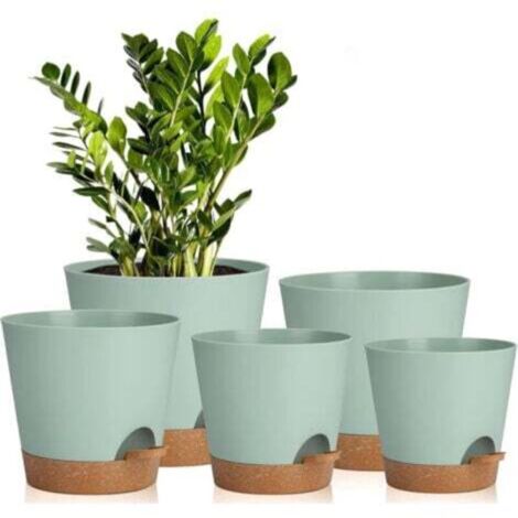 Pots 5 Pcs de Fleurs en Plastique, Pots à Fleurs/Plantes en Plastique, Auto-Arrosant avec Soucoupe de Fleur Convient aux Jardins de Balcon Intérieurs (1/4)
