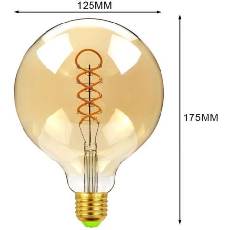 Lot de1 ampoules LED E27 forme vintage à filament G125 intensité variable - 4W (équivalent 40 W) - Blanc chaud 300lm - 2300K [Classe énergétique G] (1/3)