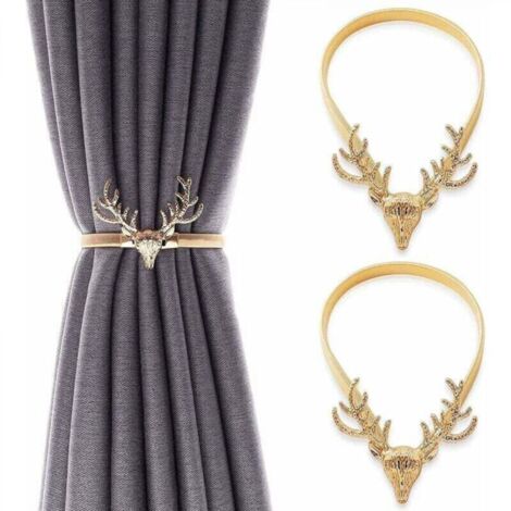 Lot de 2 attaches de rideaux en métal, crochets en forme de cerf, boucles de rideaux, clips de rideaux, accessoires de fenêtre décoratifs (1/4)