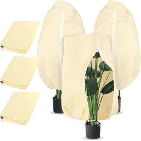 Lot de 3 protections hivernales pour plantes, 80 x 80 cm, protection contre le gel, avec fermeture éclair et cordon de serrage, protection hivernale, pour arbre, palmier, plantes de balcon (1/4)