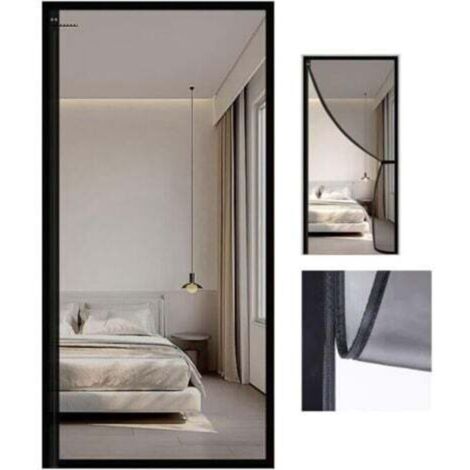 Moustiquaire porte fenetre, bande complète d'aimants, moustiquaire de porte rétractable, fermeture magnétique pour porte patio avant simple (Color : Noir, Taille : 140x200cm) (1/4)