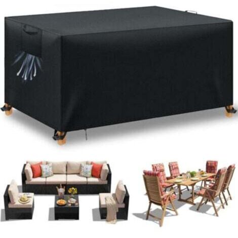 Housse Table de Jardin, Housse Salon de Jardin Exterieur, Housses pour Mobilier de Jardin Imperméable Anti-UV, 210D Tissu Oxford Housse de Protection Salon de Jardin, Noir, 242x162x100 cm (1/4)