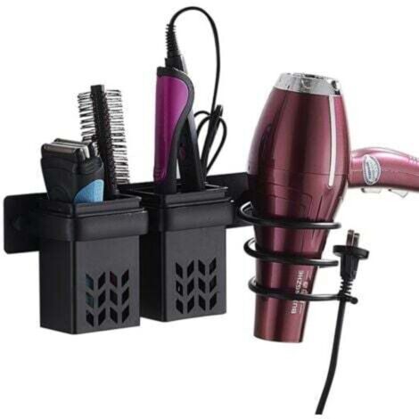Porte Sèche Cheveux,Support Seche Cheveux et Support de Lisseur en Aluminium avec Rangement ABS et Range-Câbles,Support pour Bain Multifonctionnel pour Ranger Le sèche-Cheveux,Le lisseur,Plus