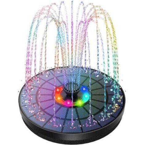 Fontaine solaire d'extérieur à LED, pompe flottante de bassin 3W avec batterie, lumières LED colorées et 7 buses pour jardin extérieur (1/4)