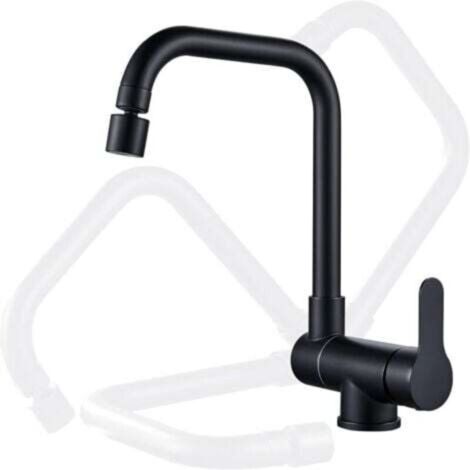 Robinet de cuisine pour fenêtre avant rotatif à 360 °, 2 modes de pulvérisation, robinet d'évier pliable à levier unique (noir ) (1/4)