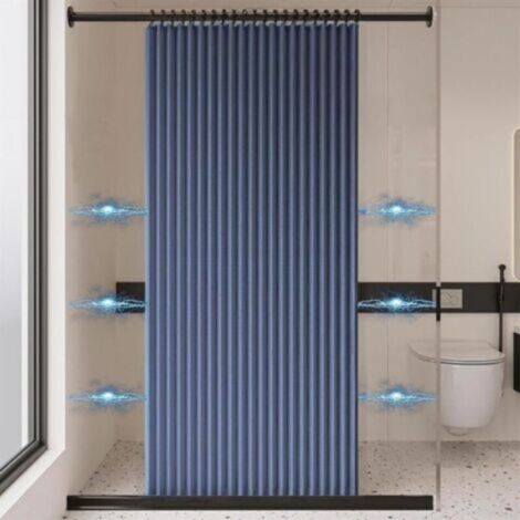 Rideau de douche pliable et imperméable, rideau de douche magnétique, rideau de douche en lin épais, non doublé,bleu, 150 cm x 200 cm