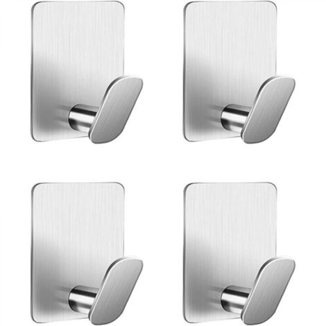 4 Pièces Crochet Adhesif Mural Porte Manteau Adhésif Porte Serviette Salle de Bain Accroche Torchon Cuisin Crochet Adhesif Serviette Sans Perçage Acier Inoxydable, Argent (1/4)