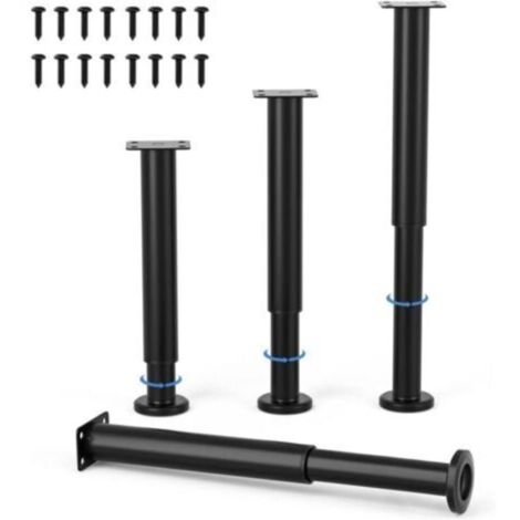 4 Pièces Pieds de Meubles Réglables 25cm Noir Jambe de Table Rond en Métal pour Canapé Armoire Lit avec Vis (1/4)