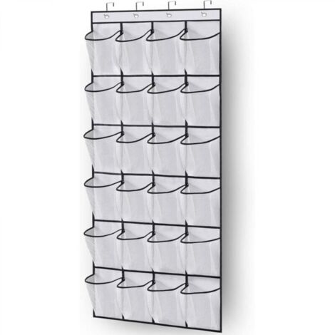 Organisateur de meuble à chaussures de porte support de porte-chaussures suspendu 24 grandes poches en filet pour porte de placard soignée avec porte-vêtements (blanc) (1/4)