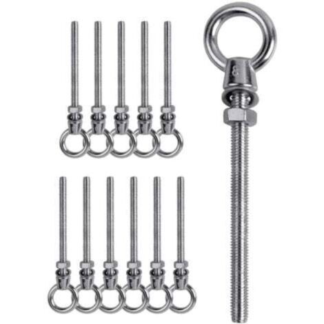 12 PCs Boulon à œil , Boulon à œil M8 x 80mm , Anneau de levage M8, Boulon à œil en acier inoxydable 304 , Crochet à visser Boulon à œil M8