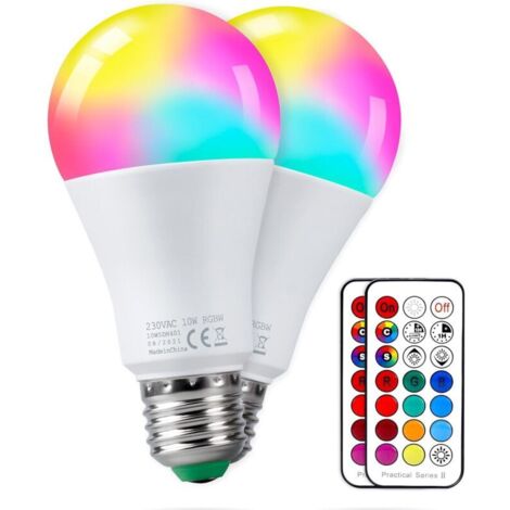 Ampoules LED 10W E27 Couleur Changement Dimmable RGBW Lampes avec Télécommande Fonction de Mémoire et Minuterie Edison Ampoules Intelligentes Lot de 2