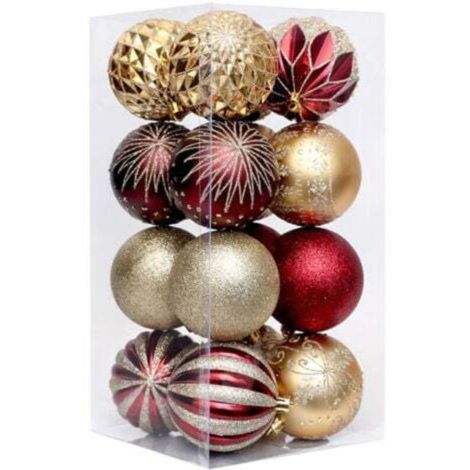 Lot de 16 Boules de Noel Décorations pour Arbres de Noël Boules Sapin de Noel en Or Rouge, adaptées à l'intérieur et à l'extérieur (1/4)