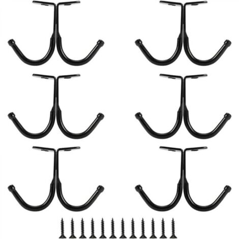 Lot de 6 crochets et branches doubles - Crochets pour manteaux sous étagère, porte-serviettes de salle de bain (noir) (1/4)