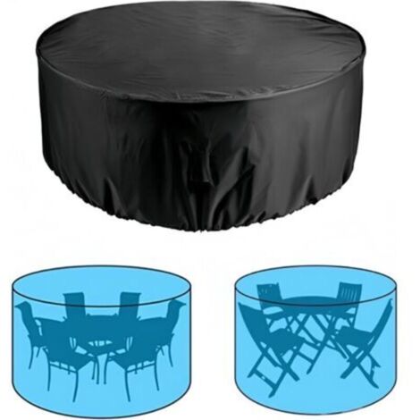 Housse ronde pour meubles de terrasse, housse de protection pour table de jardin, imperméable, anti-poussière et indéchirable, tissu Oxford 210D résistant, résistant à la lumière (noir, 185 x 110 cm) (1/4)