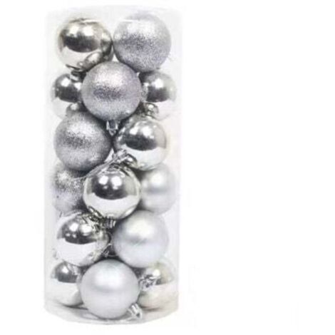 Ensemble de 24 boules de Noël 6 cm, ornements d'arbre de Noël en argent, pendentifs de décoration d'arbre de Noël (1/4)
