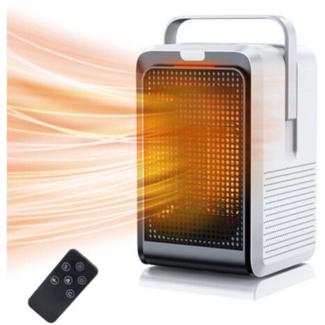 Chauffage de bureau, tête secouante à 90°, puissance 1000 W, chauffage en céramique PTC, minuterie 2/4/6/8H, 2 vitesses, commande par bouton + télécommande,blanc 220 V (1/4)