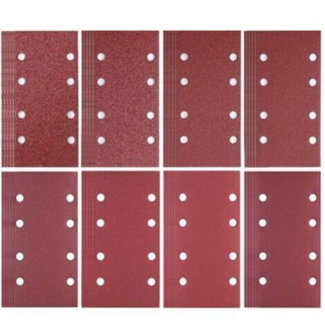Lot de 80 feuilles de papier abrasif 93 x 185 mm - 8 trous - Grain 40/60/80/120/180/240/320/400 - Pour ponceuse Bosch (1/4)