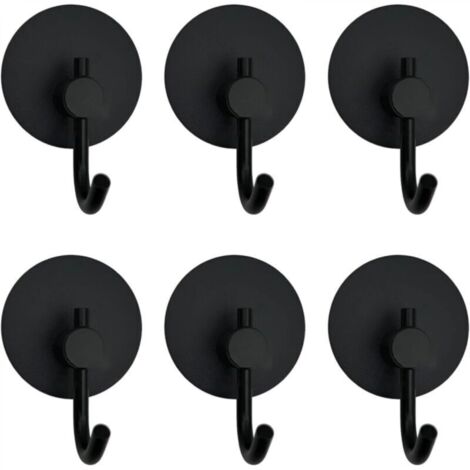 Lot de 6 crochets pour serviettes sans perçage - Noir - Auto-adhésifs - Pour salle de bain, peignoir de bain, salle de bain, cuisine, bureau (1/4)