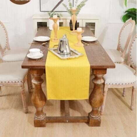 Chemin de table de printemps, jaune, lavable, saisonnier, été, décoration de table de cuisine, table à manger, intérieur,35.5 x 150 cm (1/4)