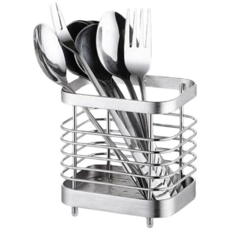 Égouttoir Rangement Couverts, Support Panier Pour Couteaux, Fourchettes, Cuillères, Ustensiles de Cuisine Porte-couverts Acier Inoxydable - Argent