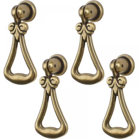 Lot de 4 poignées de pendentif vintage en alliage de zinc avec anneau triangulaire vert bronze pour armoires, placards, tiroirs, portes, meubles décoratifs (1/4)