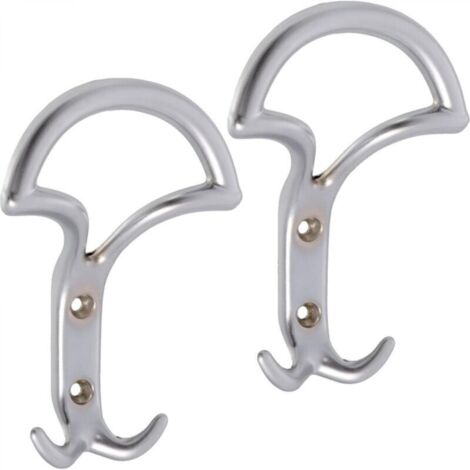 Lot de 2 crochets muraux triples 145 x 92 x 44 mm - crochet/cintre - cintre, chapeau, peignoir, salle de bain, serviette de douche, WC - métal - finition argent mat (1/4)