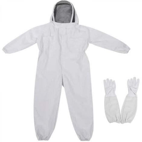 Vêtements D'apiculture Costume d'abeille for Enfants, Combinaison Une pièce Anti-Abeille avec Capuche en Voile, vêtements de Protection for Enfants Tenue D'apiculteur(Blanc,Medium)