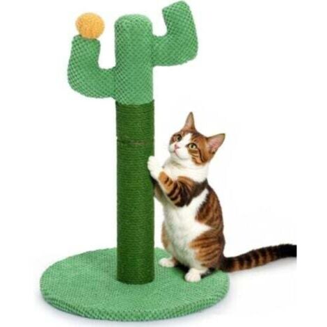 Cactus Griffoir pour Chat 50 cm - Happy & Polly Poteau Griffoir Chat en Corde de Tissu Résistant Jute Naturel - Grattoir Chat Base Stable pour Chatons et Chats Adultes d'Intérieur - Vert (1/4)
