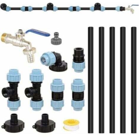 Kit de raccordement IBC S60 x 6 IBC pour 3 réservoirs IBC côte à côte / réservoir de pluie avec robinet de jardin 3/4 (1/4)