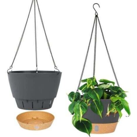 Lot de 2(Noir) jardinières suspendues, 25.4 cm de diamètre pour l'intérieur et l'extérieur, Pot de Fleurs Suspendu avec Trou de Drainage et 3 Crochets pour Le Jardin et la Maison (1/4)