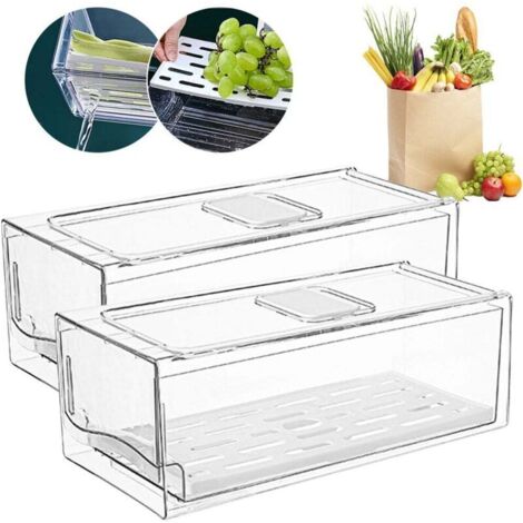 Lot de 2 bacs de rangement pour réfrigérateur, empilables, pour ranger le réfrigérateur et la cuisine, 11 x 14 x 30 cm (1/4)