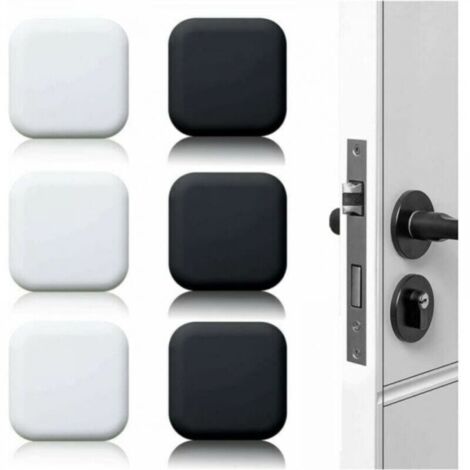 Lot de 6 grandes butées de porte murales en caoutchouc autocollantes, blanc/noir 45 x 45 mm, butées murales et butées de porte pour poignées de porte (1/4)