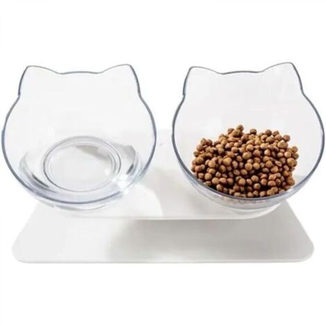 Gamelle pour chat double surélevée, inclinaison de 15°, station d'alimentation surélevée pour animaux de compagnie, nourriture et eau anti-vomissements, support antidérapant, design d'oreilles de chat (1/4)