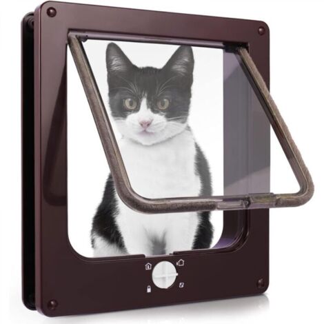 Chatière pour Chat, Chatière Imperméabiliser avec verrou Rotatif à 4 Voies pour Chat, Petit Chien, Facile à Installer et à Utiliser - marron XL (1/4)