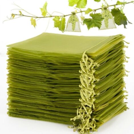 Lot de 100 filets à fruits en organza vert militaire (15 x 20 cm), filets à fruits pour protéger les fruits, sacs à fruits réutilisables (1/4)