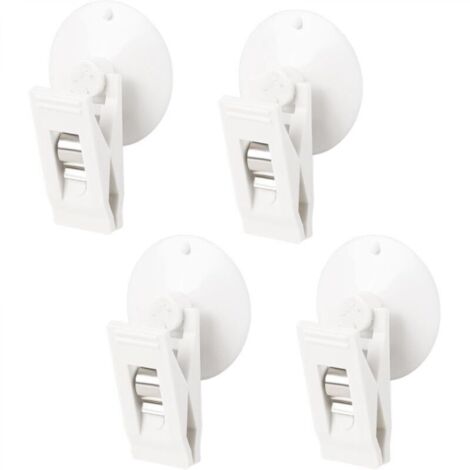 Lot de 4 ventouses blanches étanches pour rideau de douche, clips multifonctions en plastique avec ventouse pour salle de bain, supermarché, fenêtre, maison (1/4)