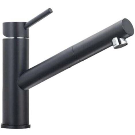 Robinet de cuisine noir avec douchette, mitigeur evier extractible rotatif à 360°, robinettrie chaude et froide réglable en acier inoxydable (1/4)