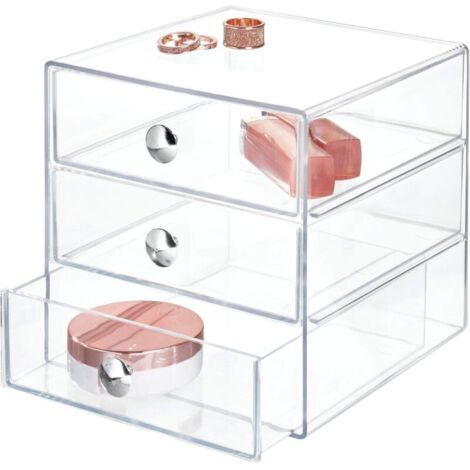 Drawers Organisateur Maquillage, Boite de Rangement en Plastique pour Cosmétiques, Maquillage, etc., Boite Tiroir à 3 Tiroirs, Transparent (1/4)