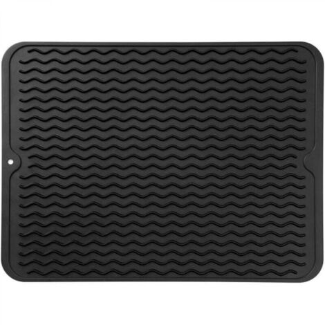 Tapis de séchage multi-usages en silicone pour comptoirs, éviers, réfrigérateurs ou tiroirs, noir, 40,6 cm (L) x 30,5 cm (l) (1/4)