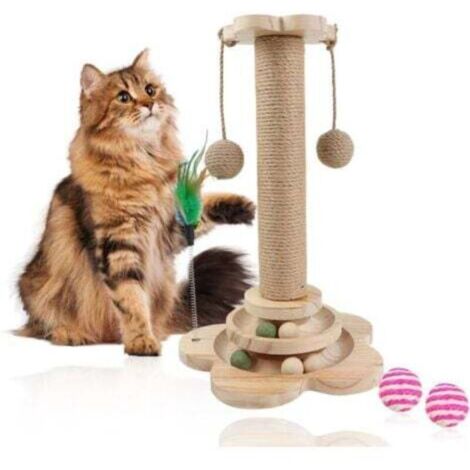 Griffoir pour Chat, 40cm Griffoir pour Chat avec Balle et Plume Suspendues, 5 in 1 Griffoir pour Chat Arbre Jouet avec Corde en Sisal, pour Chats d'Intérieur et Chatons