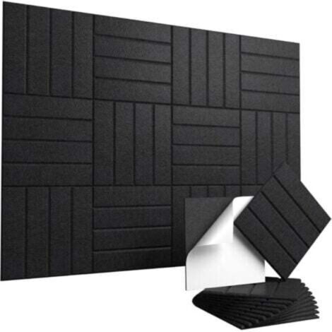 Lot de 12 panneaux acoustiques autocollants – Panneaux muraux insonorisants haute densité 30 x 30 cm pour la réduction du bruit et de l'écho, noir (1/4)