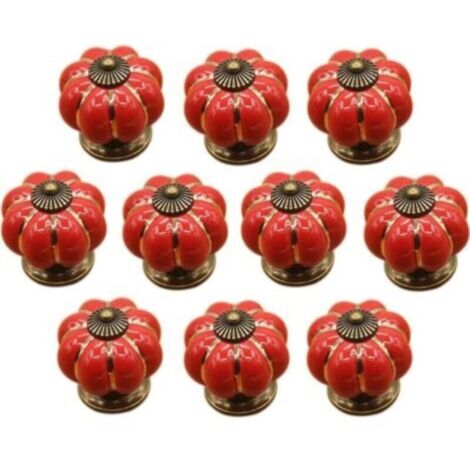 (Red) 10 Pcs Ceramic Drawer Knobs Furniture Knob for Kitchen Drawers and Cabinets (1/4)