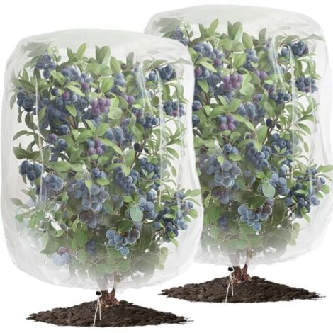Lot de 2 filets anti-insectes et anti-oiseaux blancs (0,8 x 0,8 m) avec cordon de serrage, adaptés aux filets de protection des plantes (1/4)