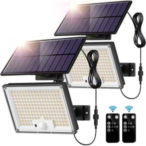 Lampe Solaire Extérieur 172 LED 3 Modes Lumière Solaire Extérieure Détecteur de Mouvement, Lampe Solaire IP65 Eclairage Exterieur Solaire, LED Spot Solaire avec Câble de 5M (2 Pièces - Lumière Froide) (1/4)